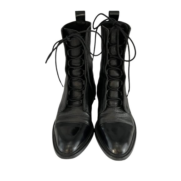 Massimo Dutti Lace Up Pebbled Leather Combat Boots Army Military Moto Booties 6 - Picture 5 of 13